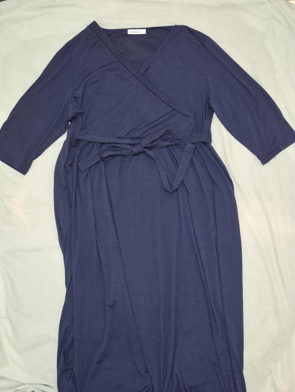 Nemidor Womens Wrap-Front Navy Blue Size 24 Dress